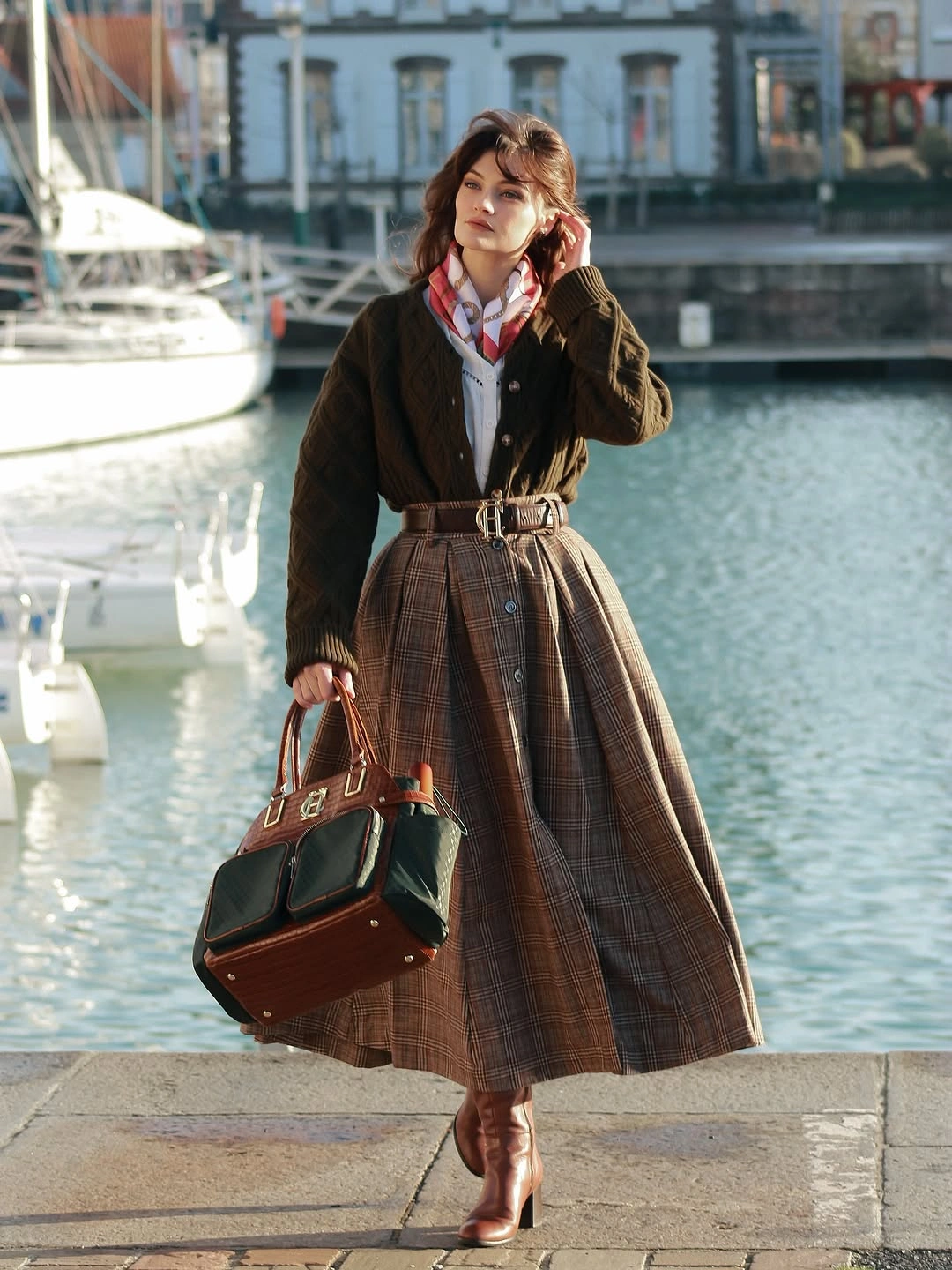midi skirt fall outfit 2026 Plaid Midi Skirt Outfit With Vintage Fall Charm