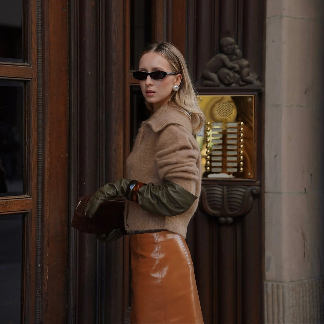 modest fall outfits 2026 Warm Camel Knits and Leather Skirts for Refined Autumn Style