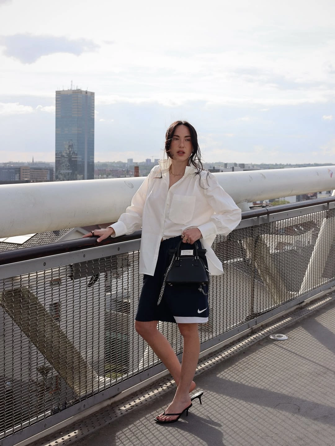 modest fall outfits 2026 Relaxed Oversized Shirting With Sporty Tailored Shorts