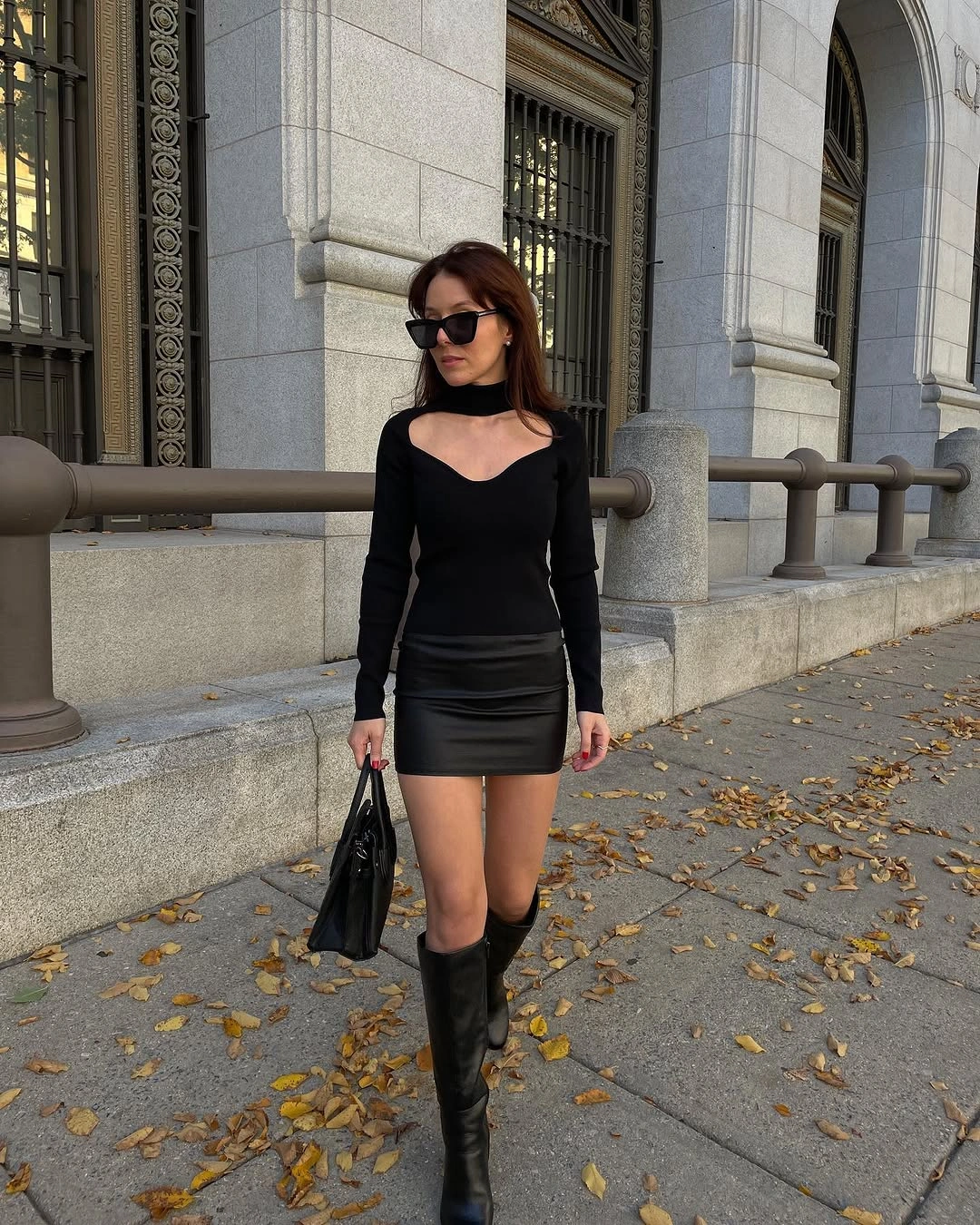 modest fall outfits 2026 Modern Black Essentials With Statement Knee-High Boots