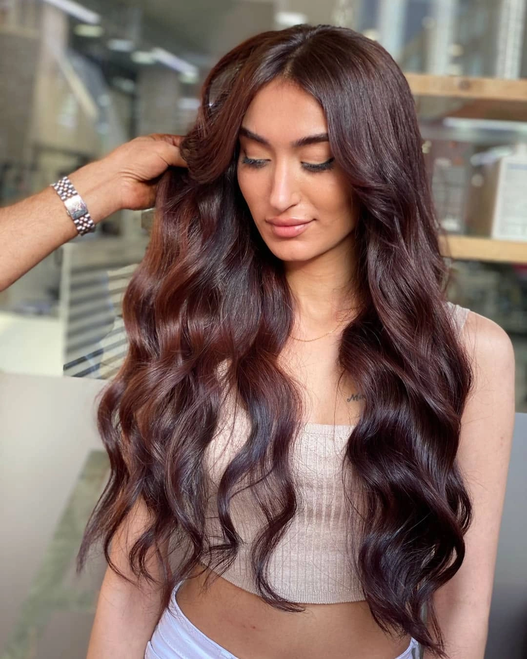 September hairstyles ideas 2026 Burgundy Long Waves With Glossy Movement