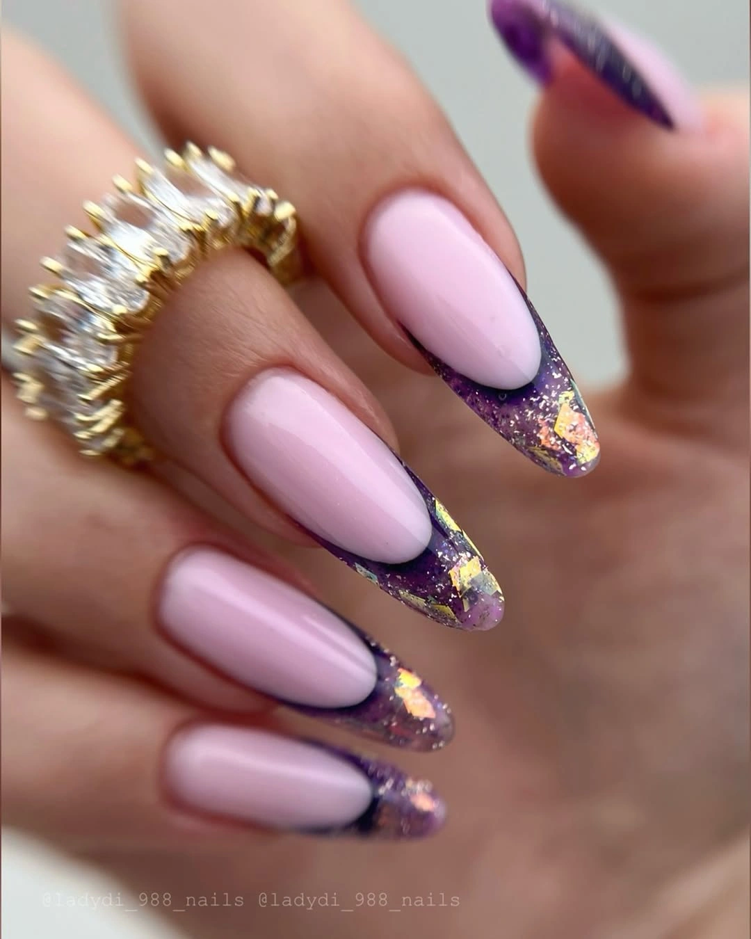 September nail designs 2026 Lavender Almond Nails With Purple Glitter French Tips