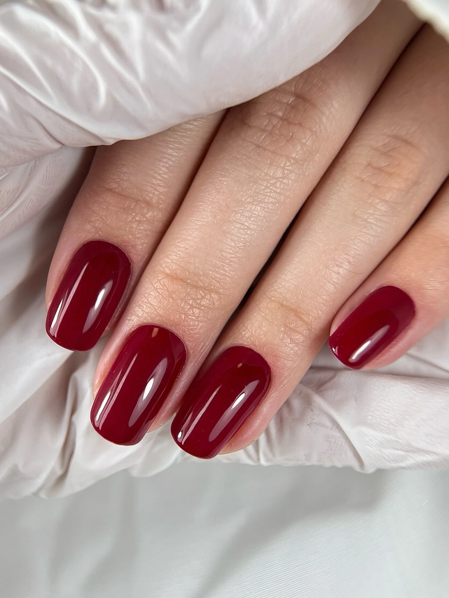 September nails color 2026 Deep Red Short Nails With Clean Gloss
