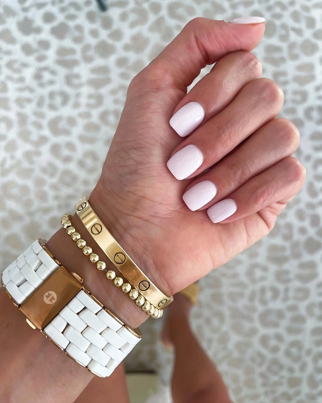 September nails color 2026 Milky White Short Almond Nails With Gold Jewelry