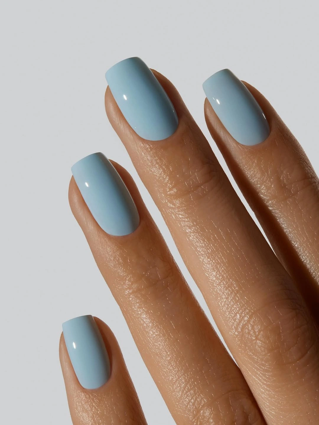September nails color 2026 Dusty Blue Short Squares With A Muted Finish
