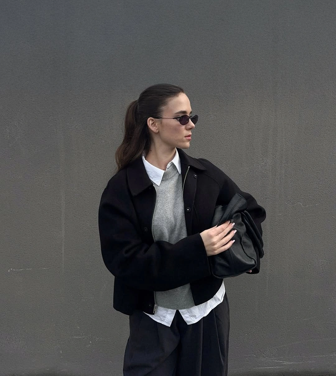 September outfits ideas 2026 Black Jacket With Gray Sweater And White Collar