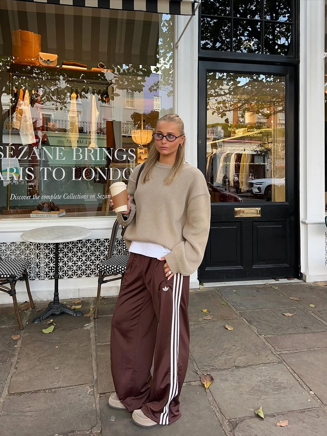September outfits ideas 2026 Beige Sweater With Burgundy Track Pants