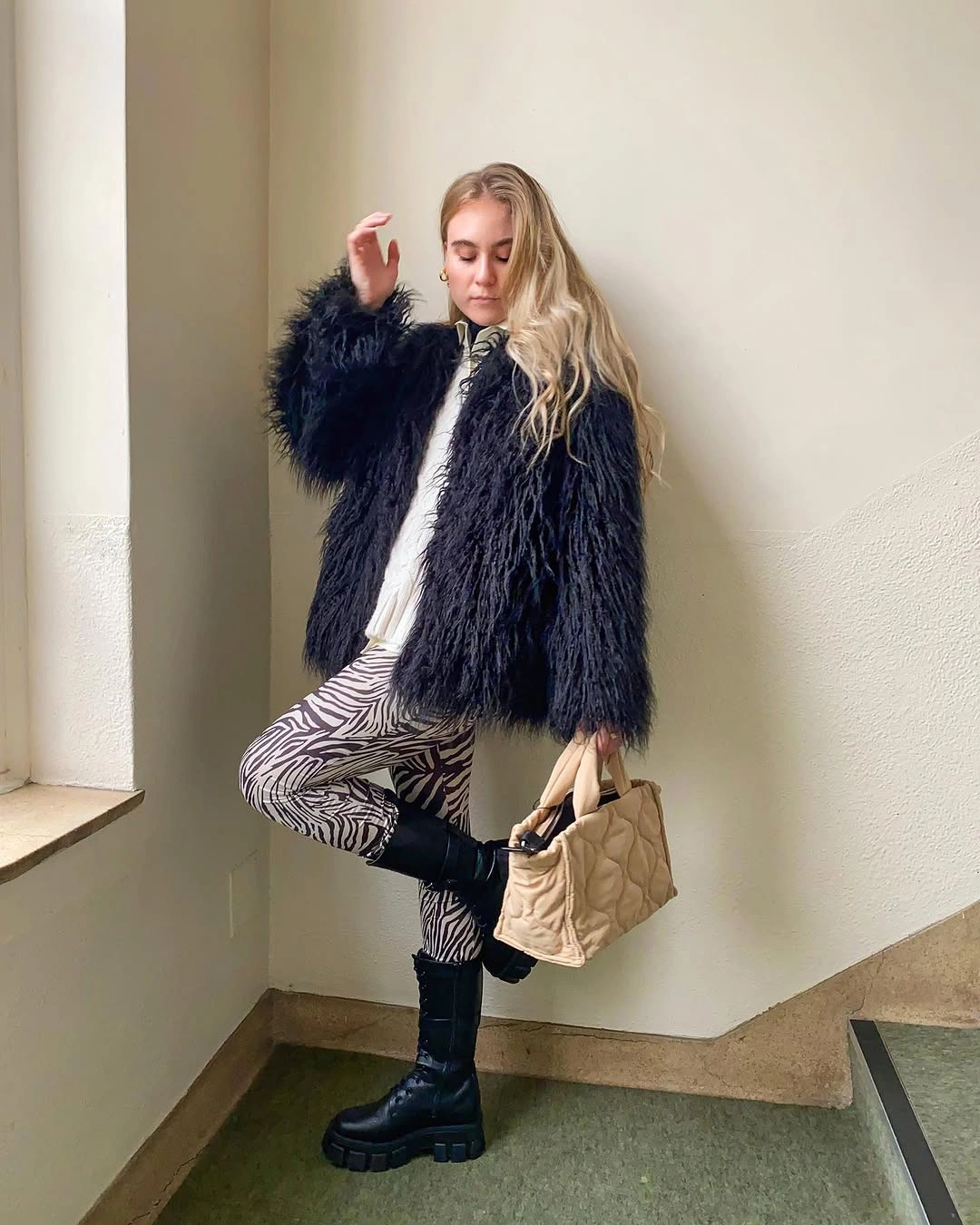 shaggy jacket Minimalist Layers Meet Modern Monochrome