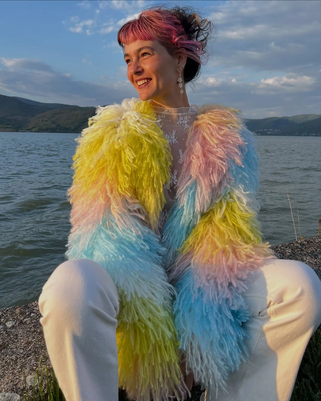 shaggy jacket Pastel Colors That Turn Outerwear Into Wearable Art