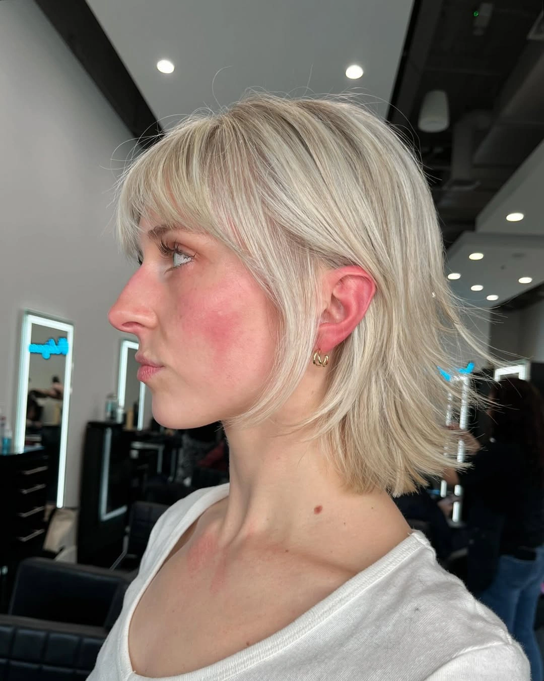 short bobbed hairstyle Soft Blonde Shag Bob With Airy Bangs