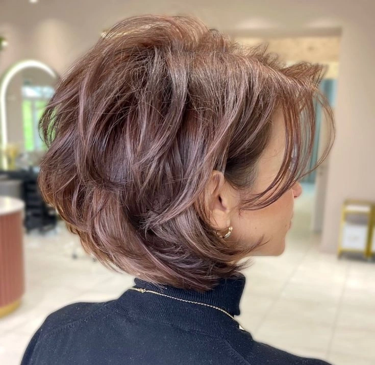 short bobbed hairstyle Voluminous Rose-Brown Layered Bob