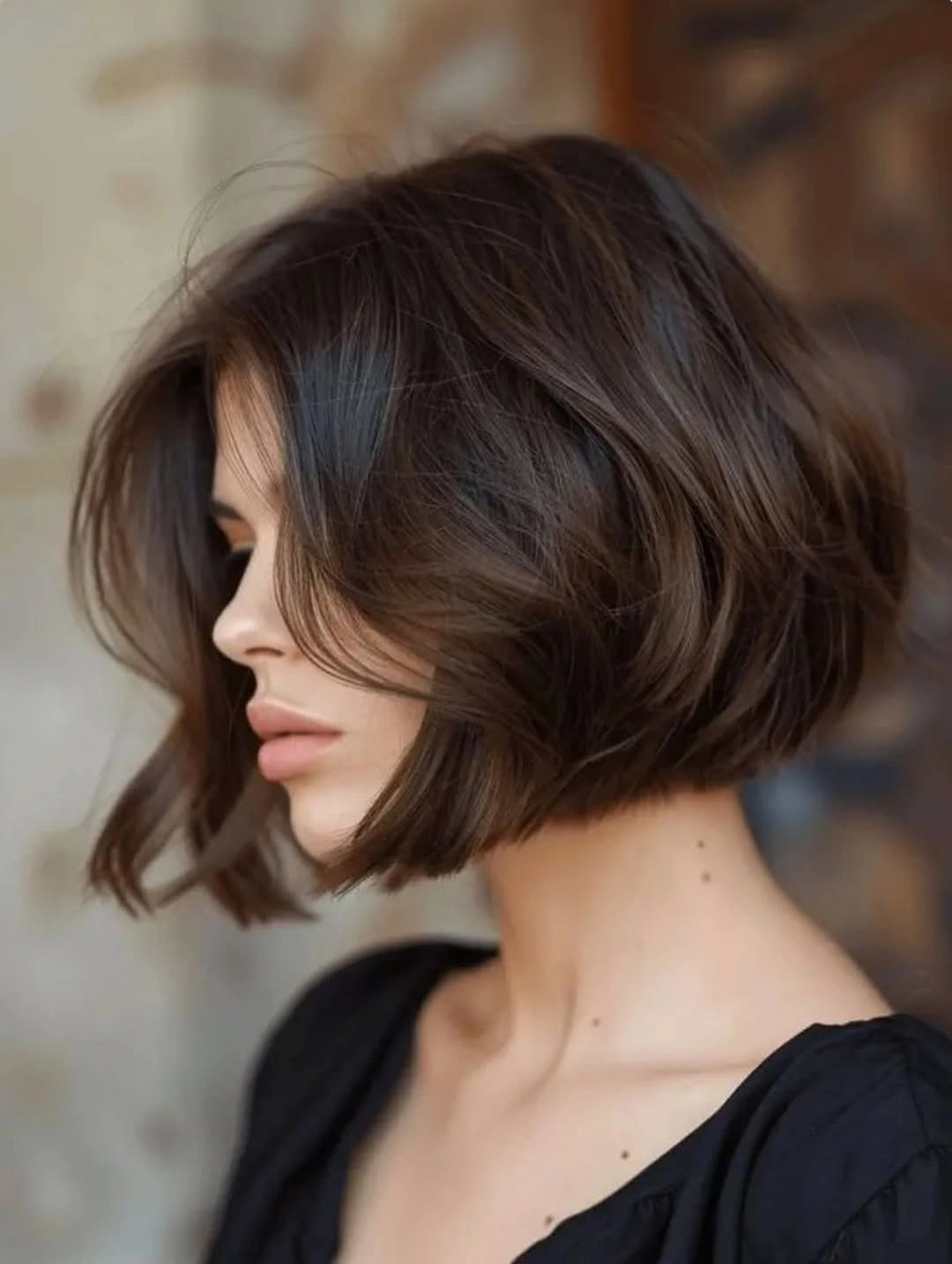 short bobbed hairstyle Soft Brunette Bob With Airy Face Framing