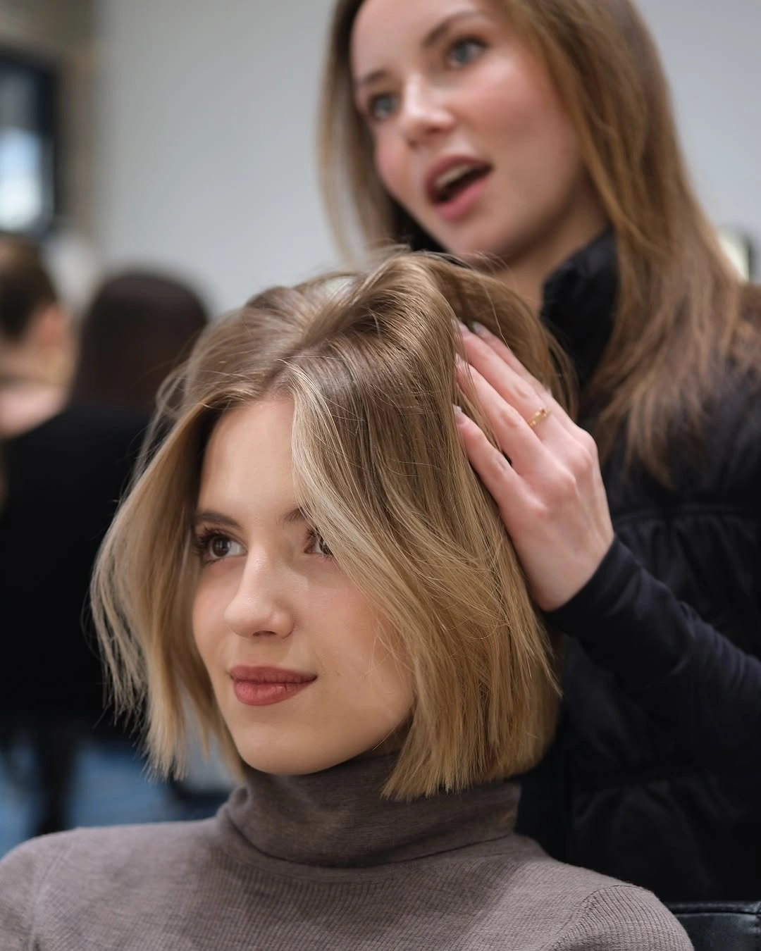 short bobbed hairstyle Soft Center-Part Blonde Bob With Blunt Ends
