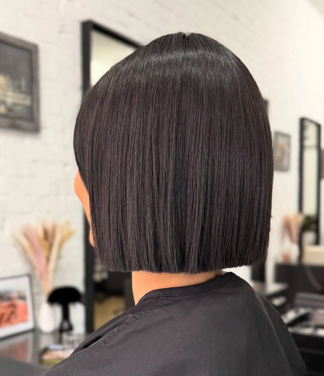short bobbed hairstyle Sleek Black Precision Bob