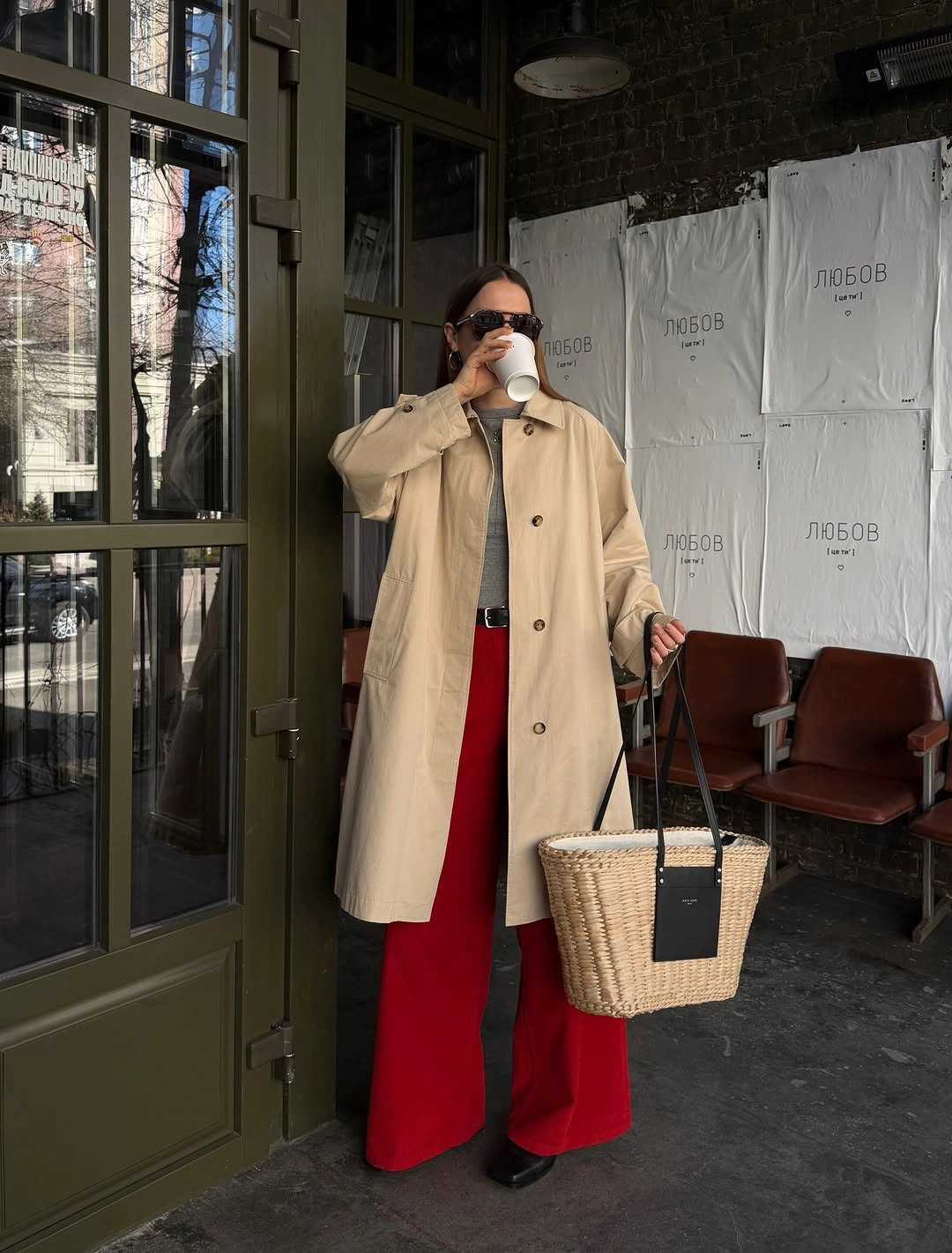Trench coat fall outfits 2026 Classic Beige Trench with a Bold Red Statement