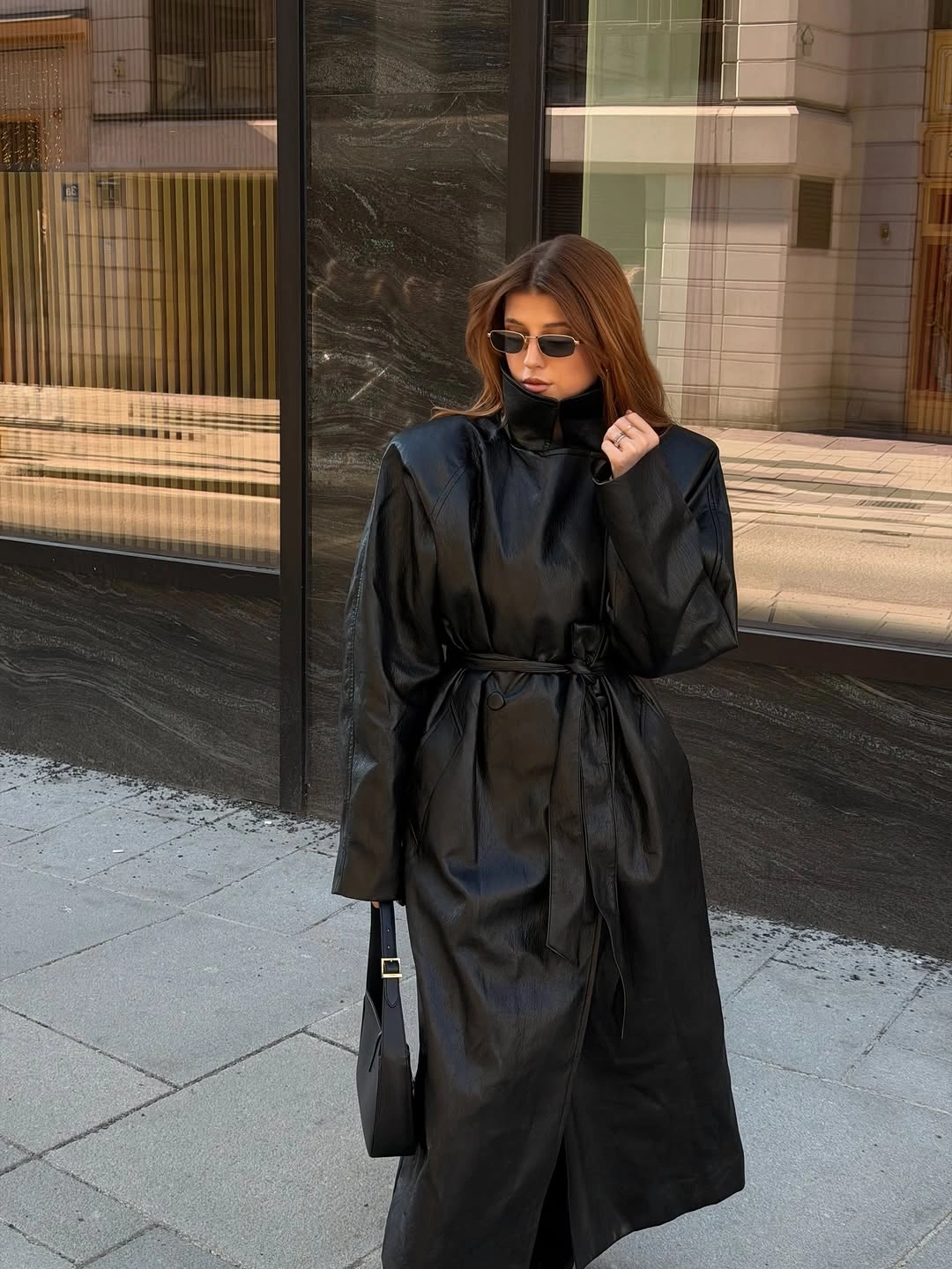 Trench coat fall outfits 2026 Black Leather Trench for Modern City Confidence