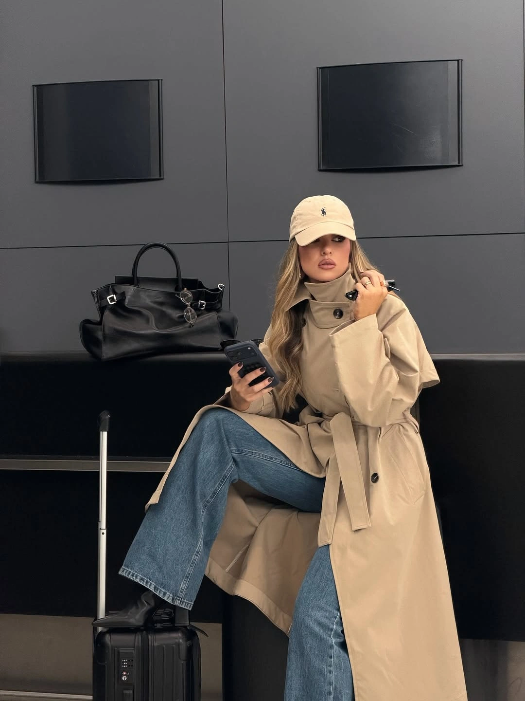 Trench coat fall outfits 2026 Travel-Ready Trench with Casual Airport Style