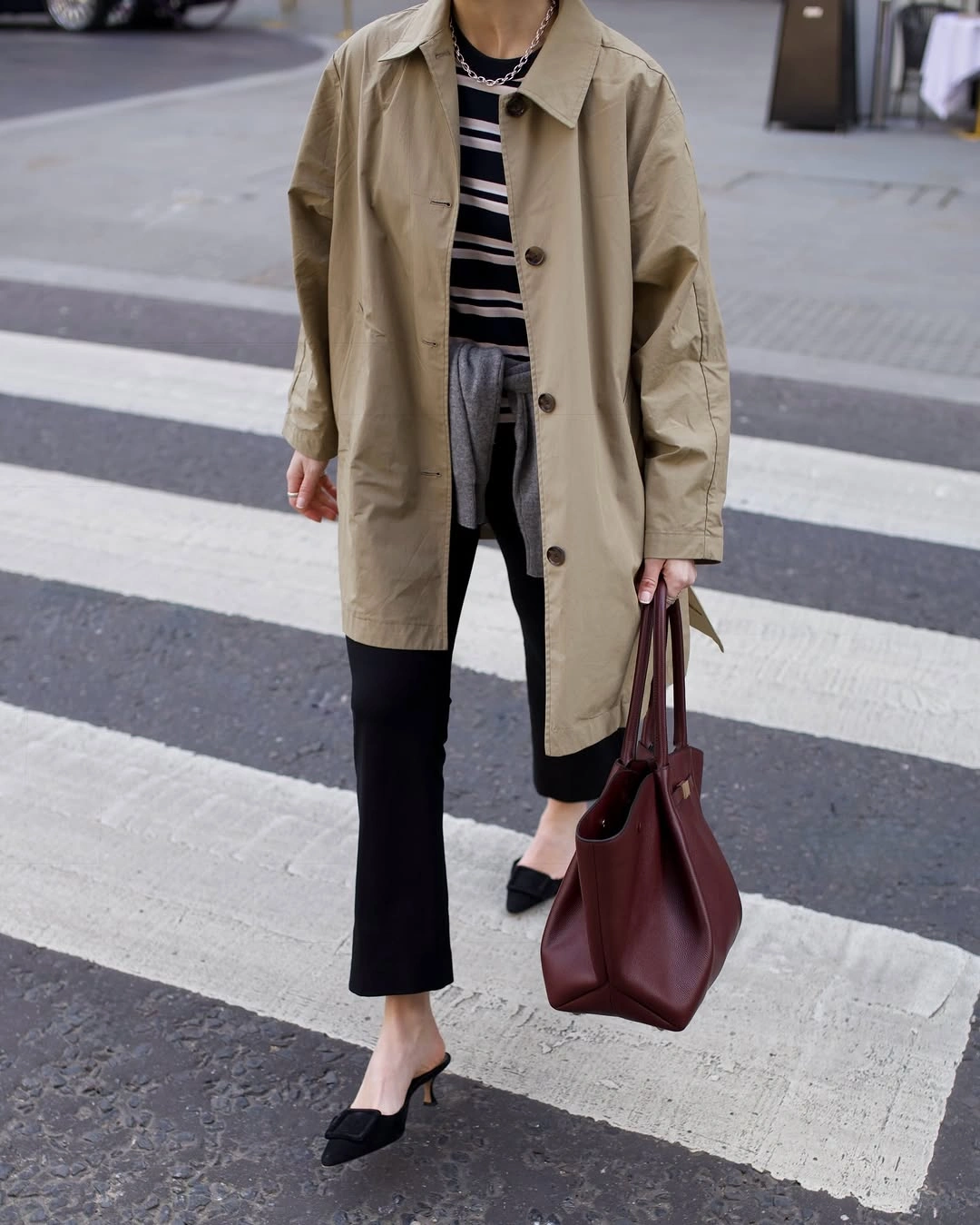 Trench coat fall outfits 2026 Minimalist Trench Styling with Rich Burgundy Accessories