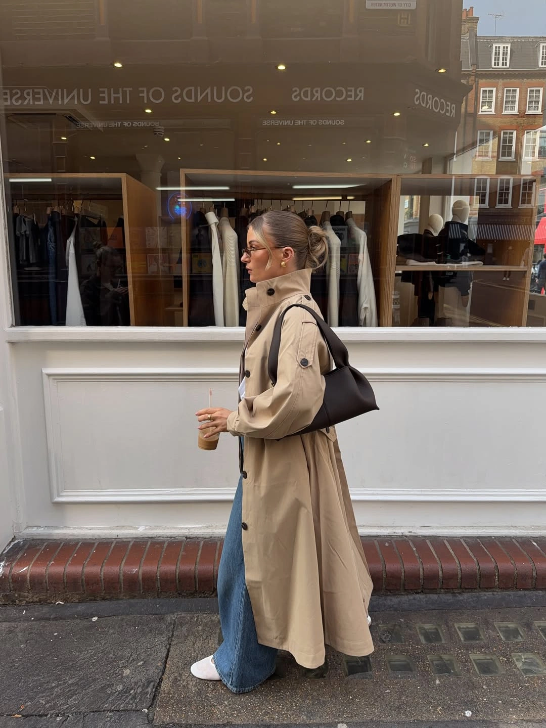 Trench coat fall outfits 2026 Coffee Run Chic with a Flowing Beige Trench