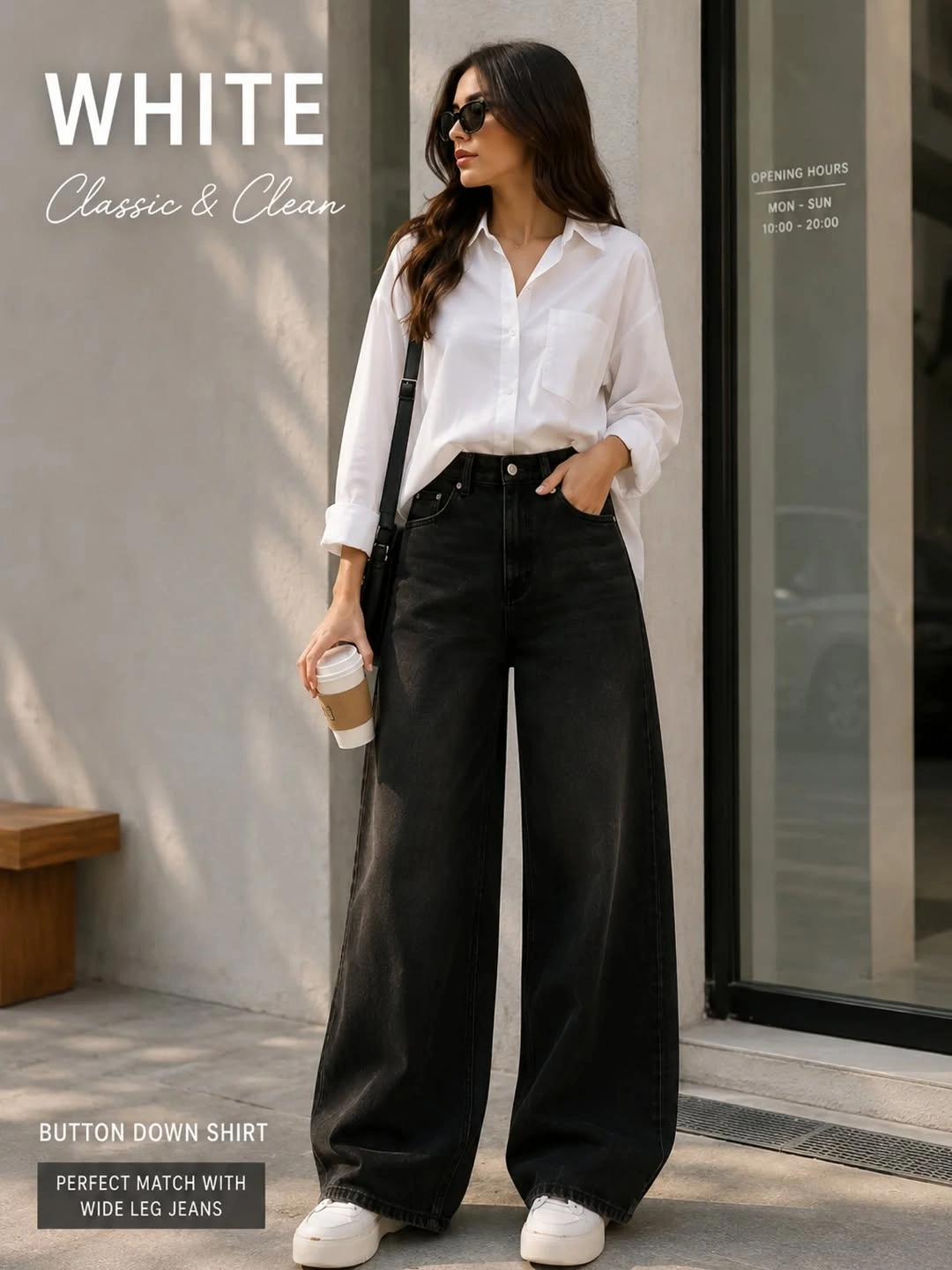 wide leg jeans outfit fall 2026 Classic White Shirt and Black Denim That Never Goes Out of Style