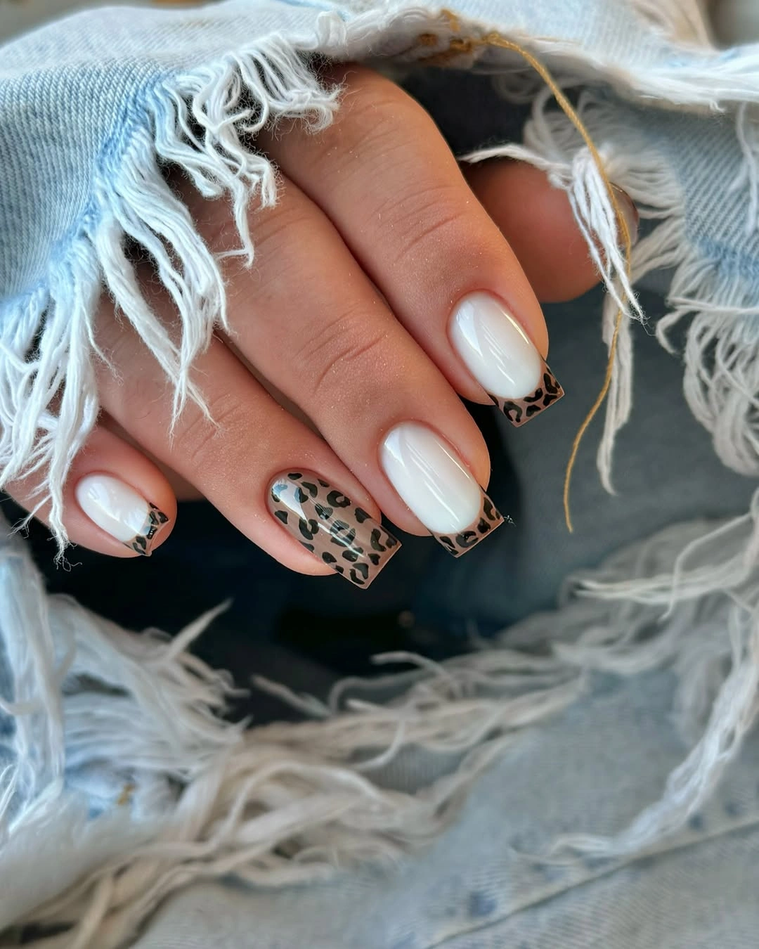 long almond nails with chocolate nude white and gold accents
