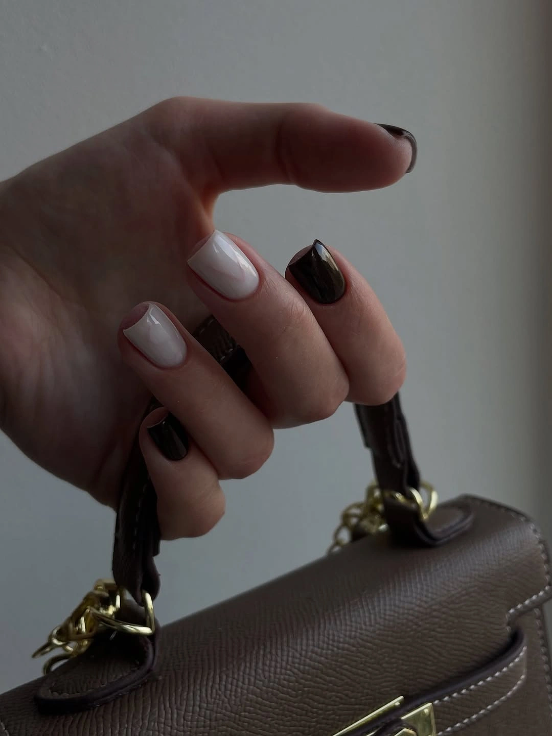 medium square nails mixing dark brown black and white