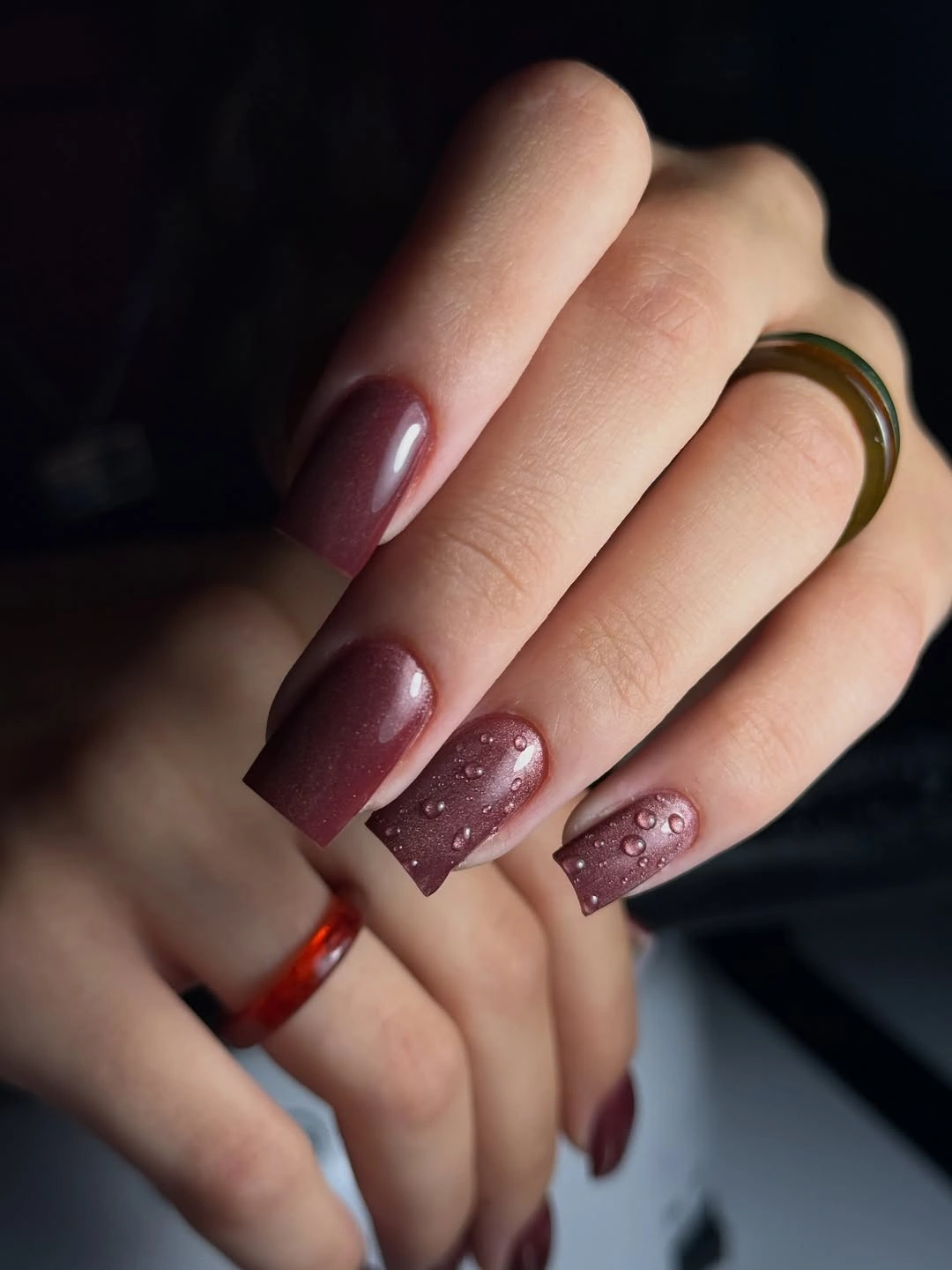 Medium square plum nails with rounded droplet texture
