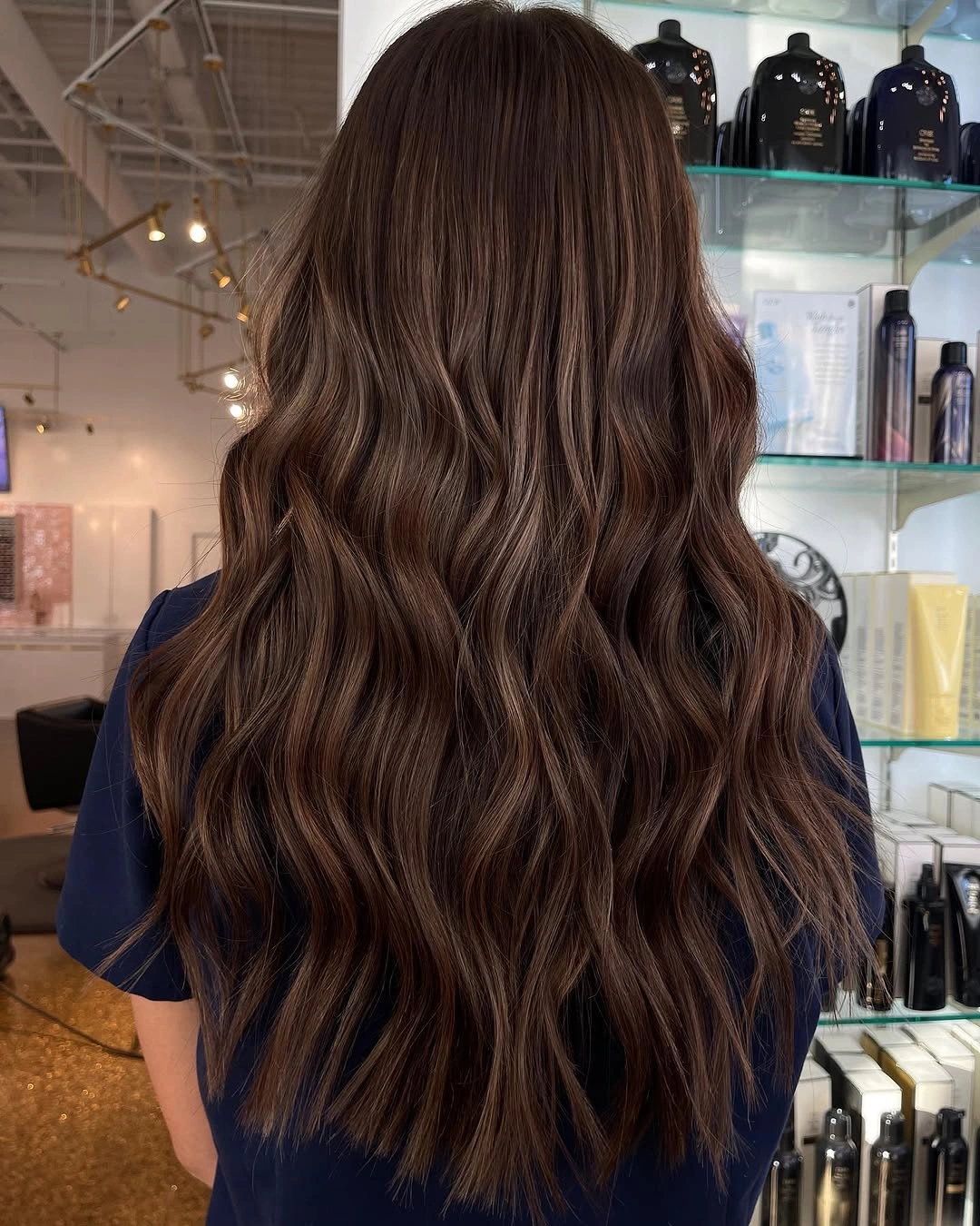 Long chocolate brown S-waves with subtle lighter ribbons