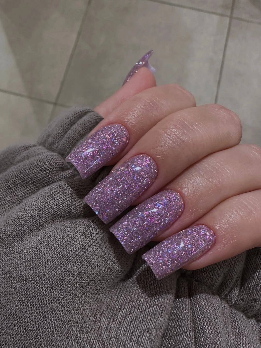 Medium square purple glitter fall dip nails
