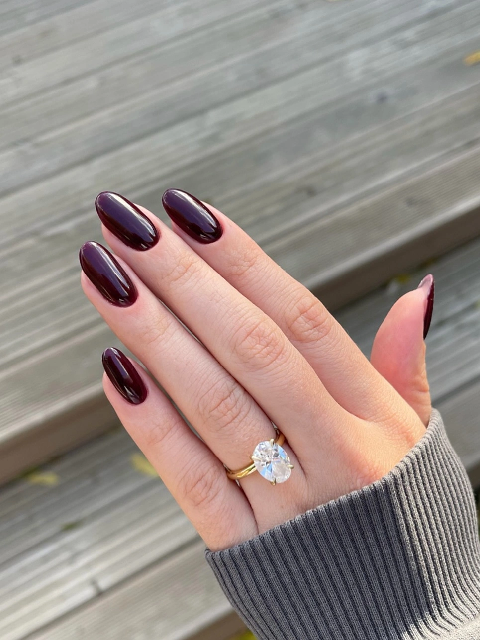 Long almond glossy deep wine fall nails