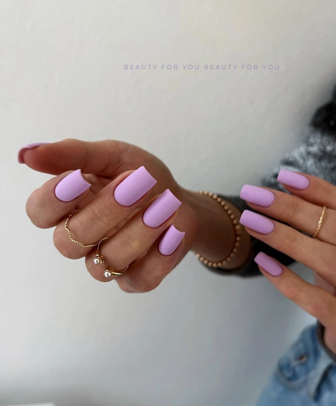 glossy pastel lilac nails on a clean medium square shape