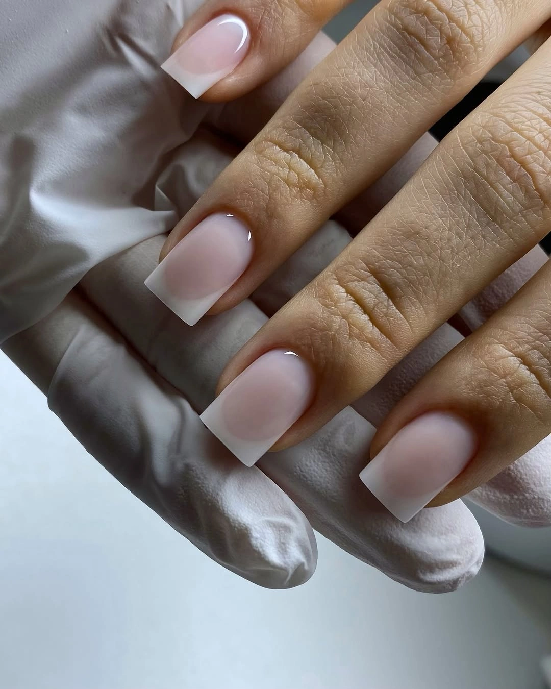 Medium soft square milky nails with clean white tips