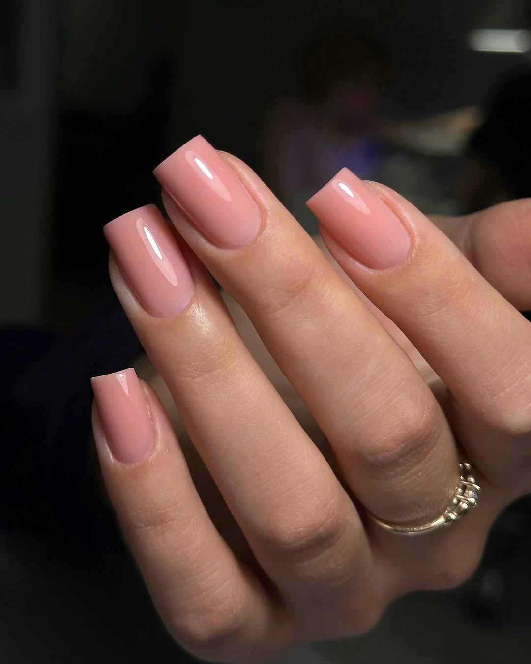 medium square nails in smooth glossy soft pink