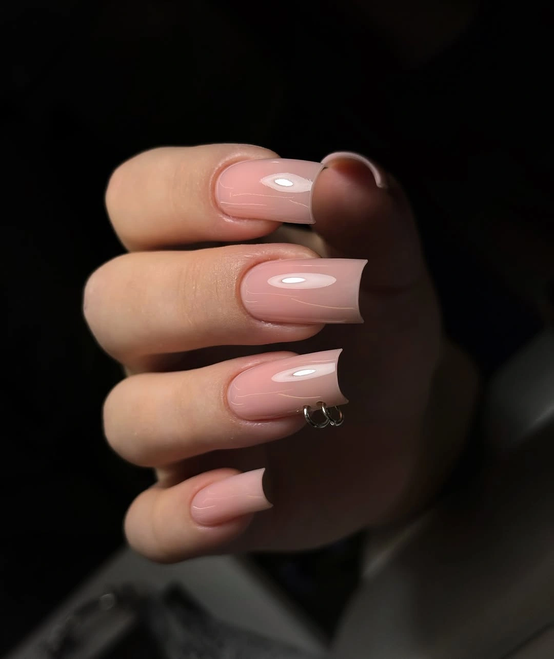 medium almond nails in soft glossy blush pink