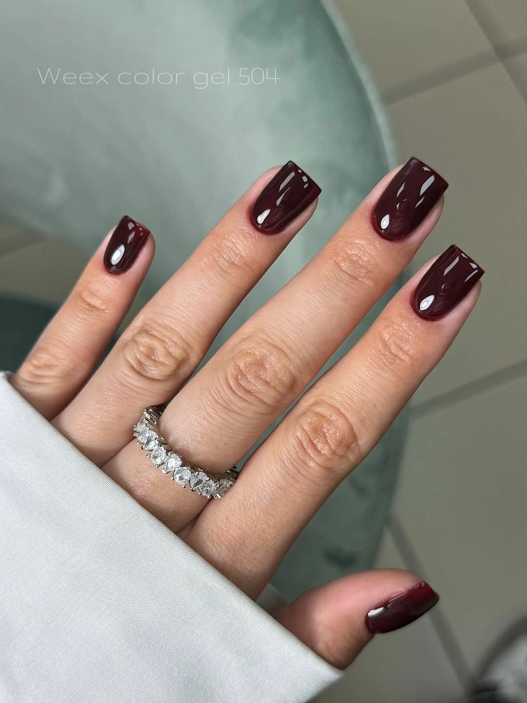 glossy deep wine burgundy nails on a medium square shape