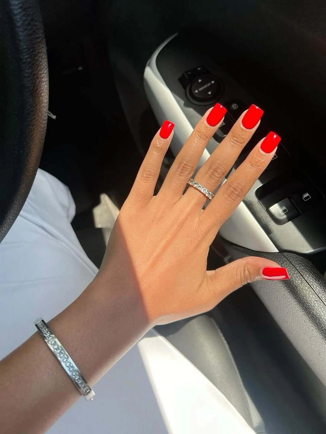 bright glossy red square fall nails