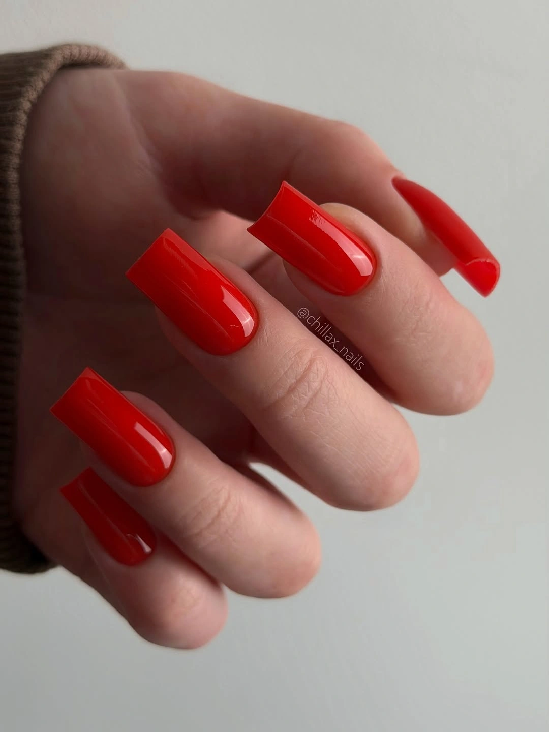 long glossy fire red coffin square nails