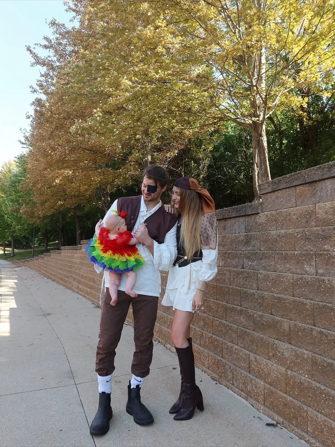 Family costume with rainbow bird tutu white dress and brown vest