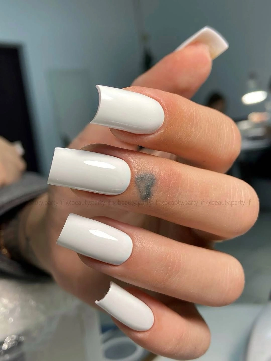 Medium square opaque creamy white nude fall nails
