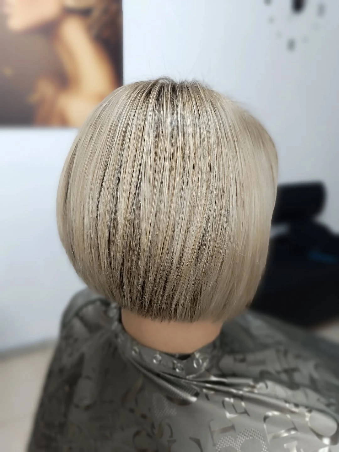 Short blonde bob with softly rounded back and nape