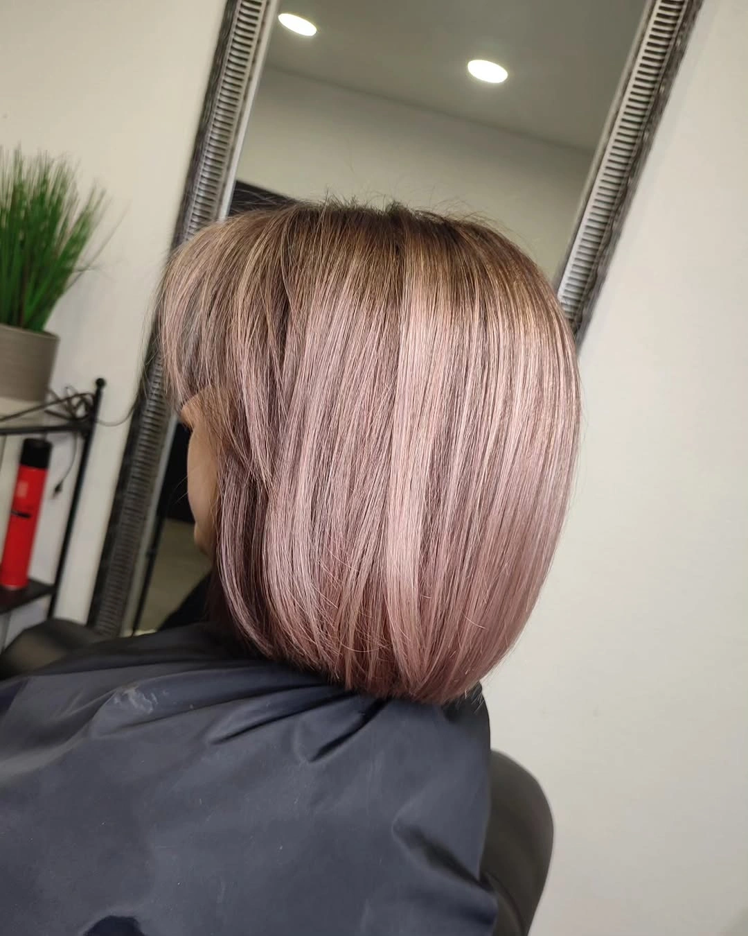 Short pink-lilac bob with rounded back shape