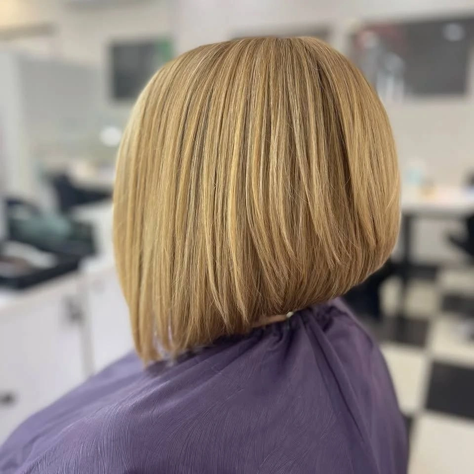 Blonde blunt bob with rounded back shape