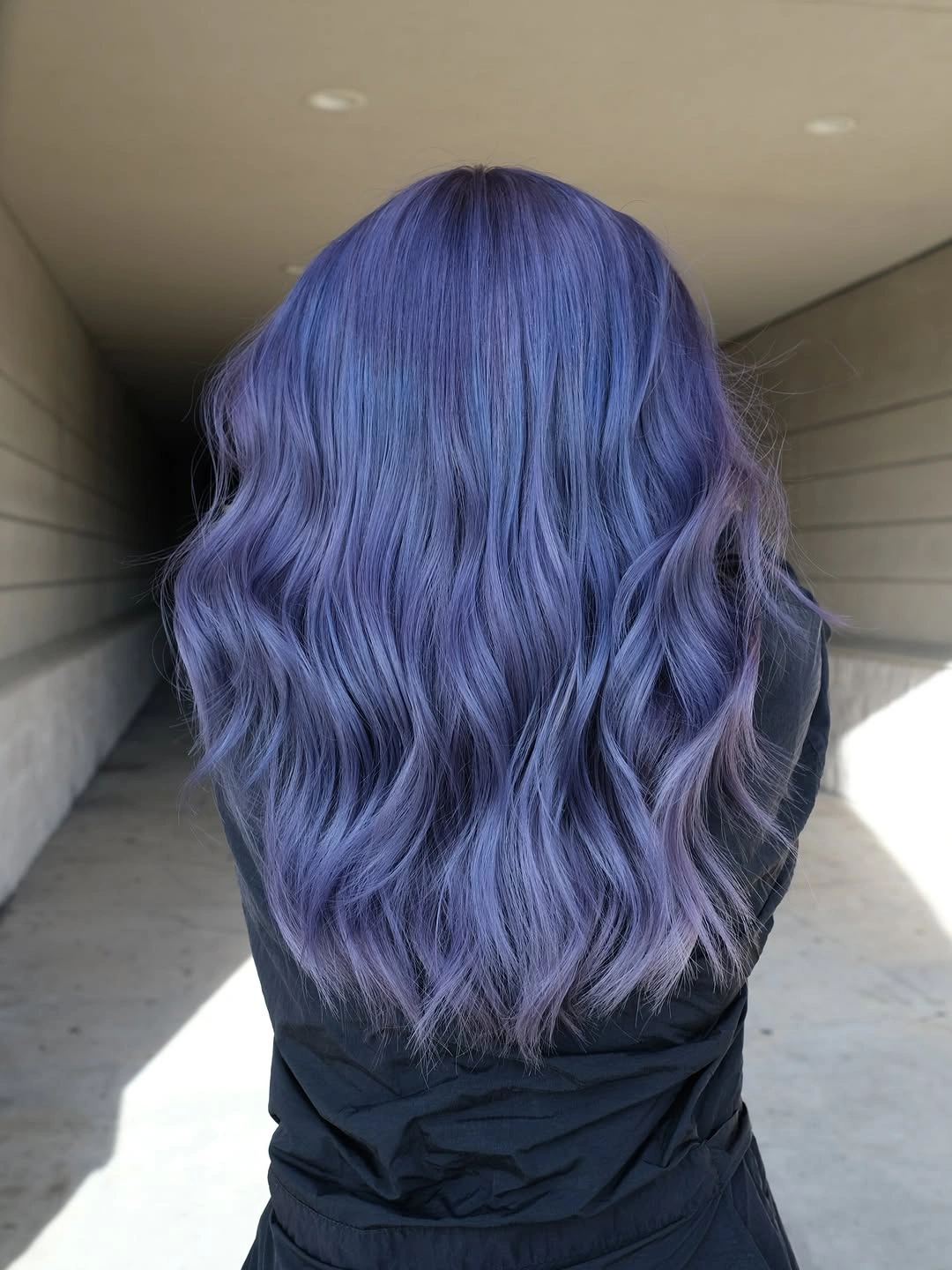 Long blue-violet lavender waves viewed from the back