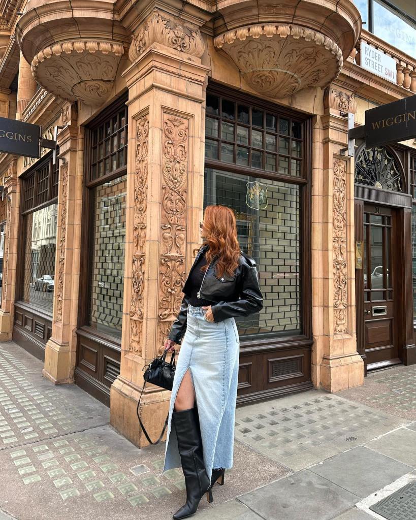 Edgy Denim Maxi Skirt with Leather Jacket for a Cool Winter Look Edgy Denim Maxi Skirt with Leather Jacket for a Cool Winter Look β Nashville Winter Outfits