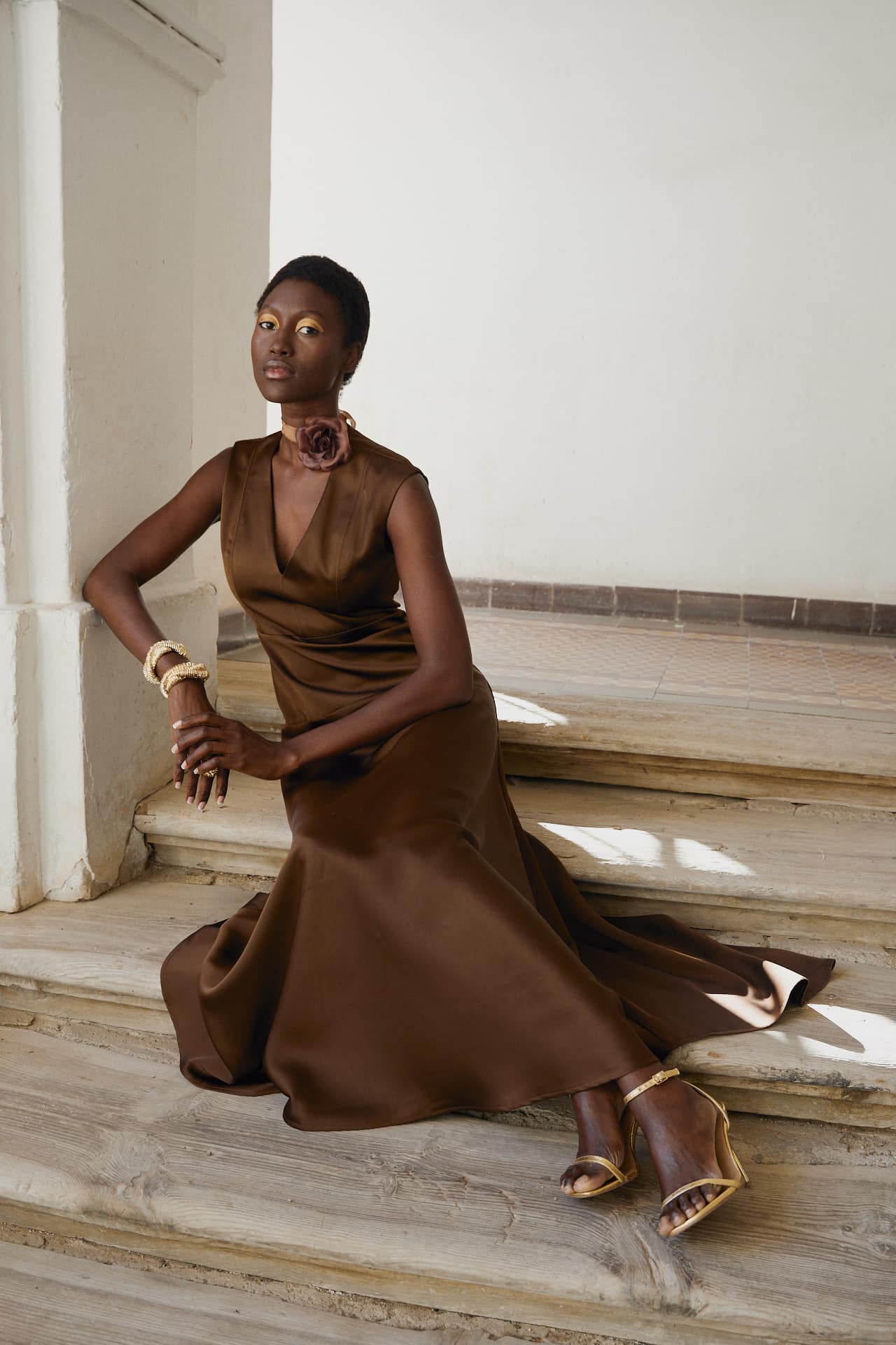 Flowing Chocolate Satin Maxi Dress for Evening Glamour Chocolate Brown Outfits