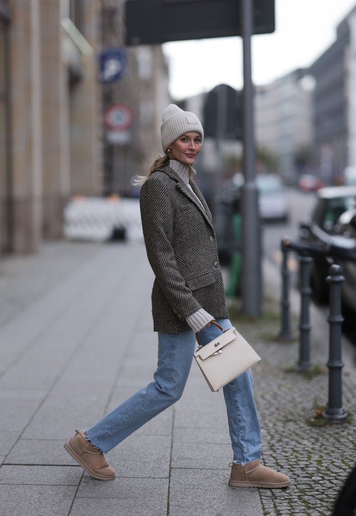 Herringbone Blazer and Uggs for Elevated Casual — Ugg Boots Outfits