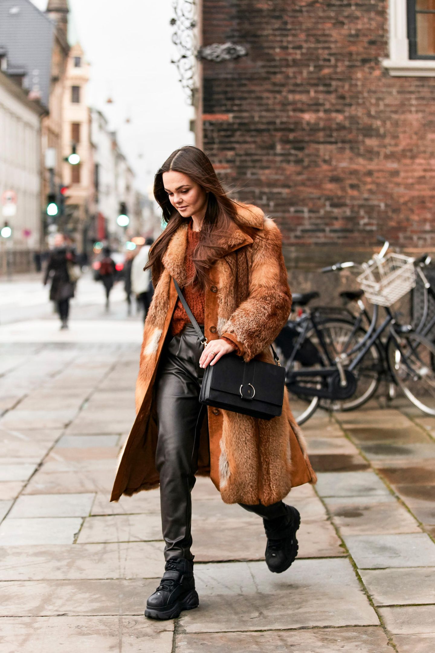 Luxurious Fur Coat Over a Rust Knit Sweater Luxurious Fur Coat Over a Rust Knit Sweater β Scandinavian Winter Outfits