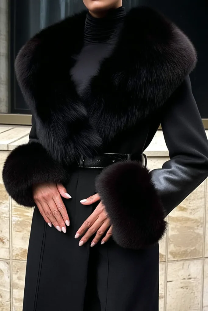 Luxurious Fur-Trimmed Wool Coat for Evening Luxurious Fur-Trimmed Wool Coat for Evening β Classy Winter Outfits