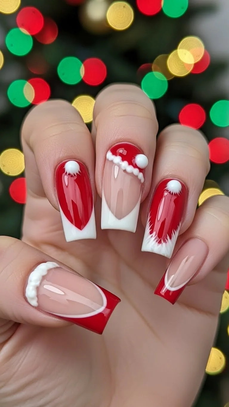 Glossy Santa Hat French Tips Glossy Santa Hat French Tips β Easy Christmas Nails 2026