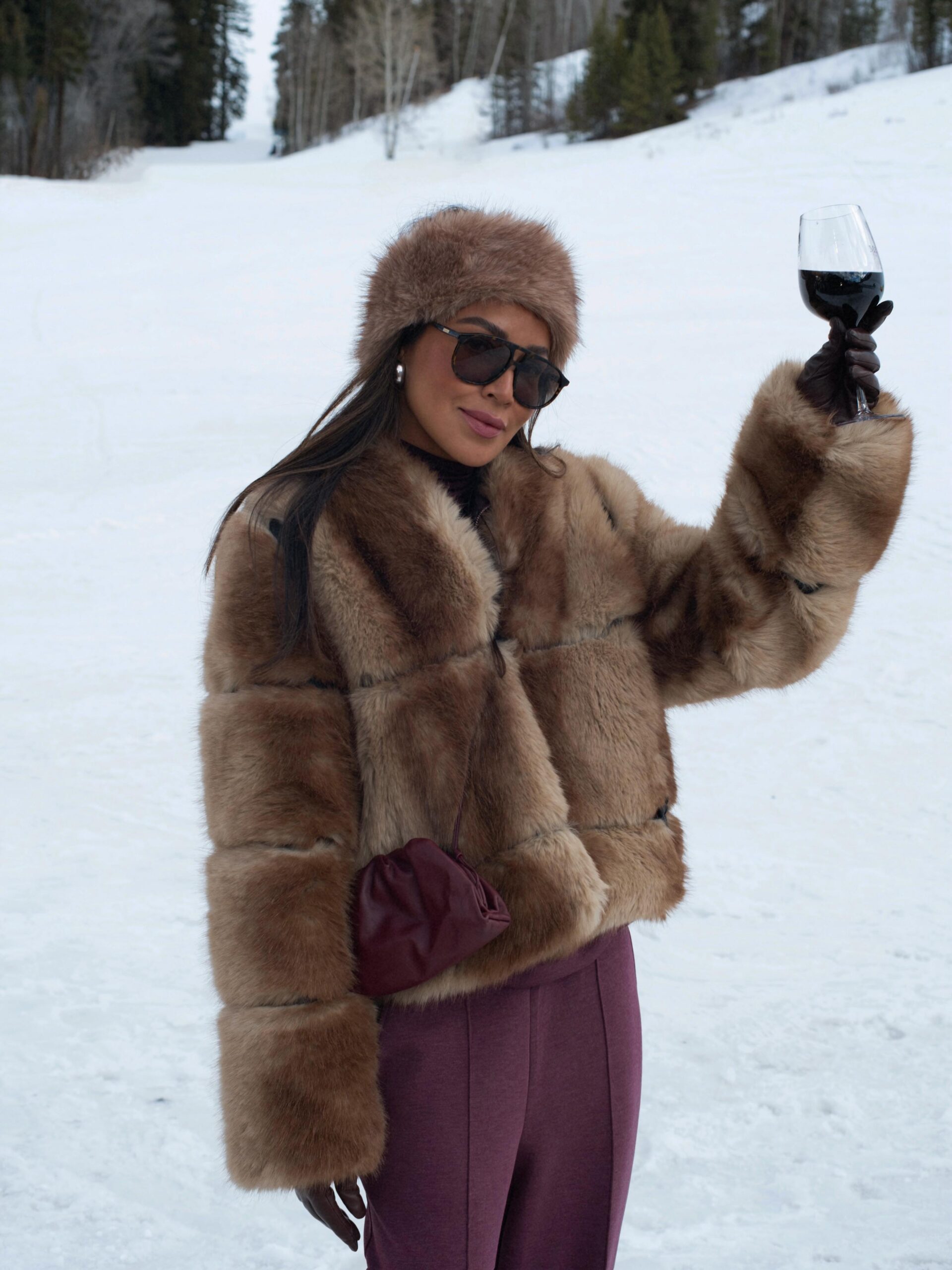 Shaggy Faux Fur Jacket and Black Turtleneck for Cozy Apres Ski Shaggy Faux Fur Jacket and Black Turtleneck for Cozy Apres Ski β Apres Ski Outfits